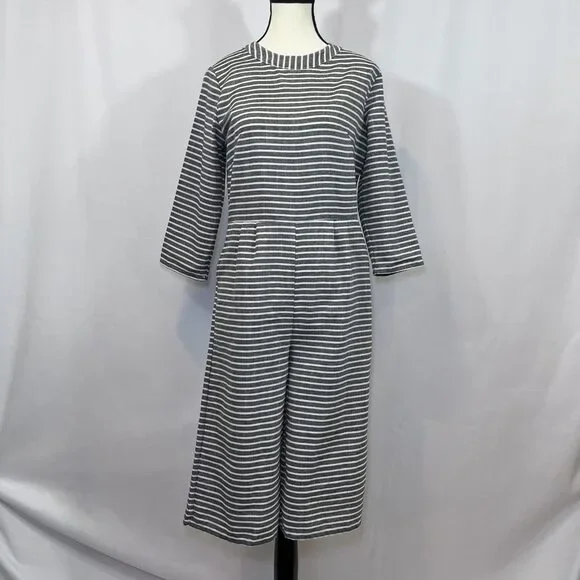 Mokingtop crop jumpsuit lightweight cotton black white stripes womens sz M - Picture 1 of 16